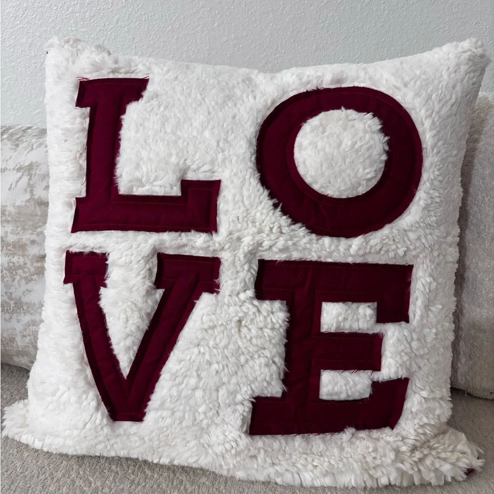 Pottery Barn LOVE White and Red Sherpa Pillow Valentines Day